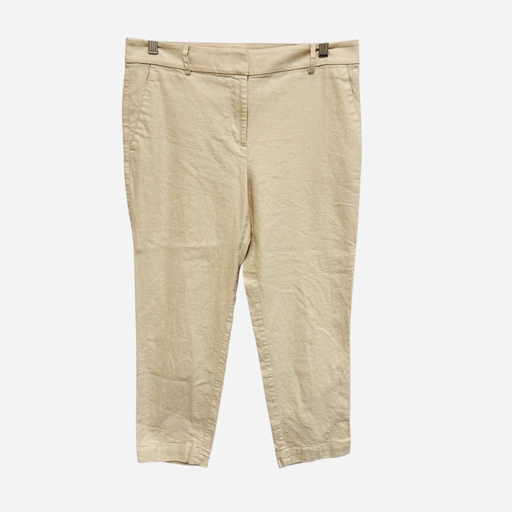 LOFT linen cotton cuffed hem oatmeal straight leg pants Size 6